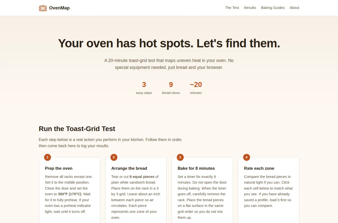 Screenshot of OvenMap — Map Your Oven's Hot Spots interface showing the project page in use